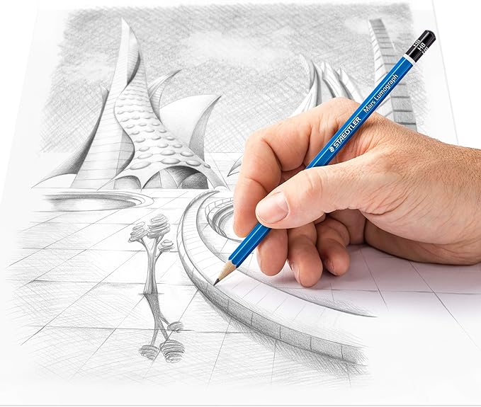 STAEDTLER Mars Lumograph Art Drawing Pencils, 12 Pack Graphite Pencils in Metal Case, Break-Resistant Bonded Lead, 100 G12,Silver/Blue