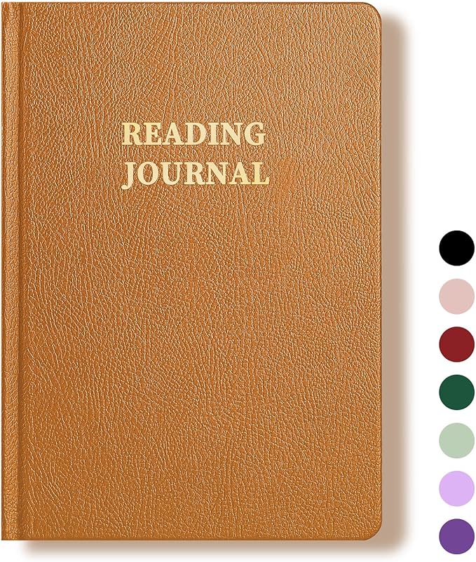 Reading Journal Book Lovers Gifts Book Journal Hardcover Leather For Readers Review and Track Your Reading with 65 Book Reviews, 5.8”x8.3”,Khaki