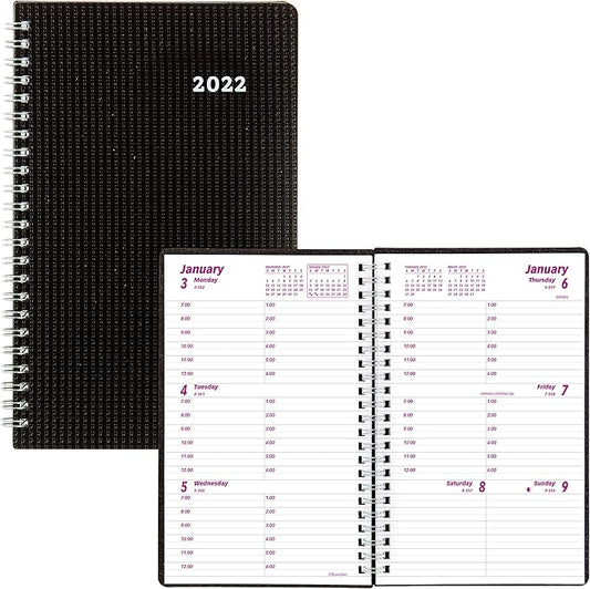 Brownline 2022 DuraFlex Weekly Planner, Appointment Book, 12 Months, January to December, Twin-Wire Binding, 8" x 5", Black (CB75V.BLK-22)