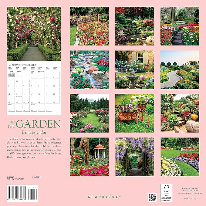 Graphique 2025 In the Garden Wall Calendar | 12” x 12” | Thick Paper | Home & Office Organizer | Large Monthly Grid | 3 Languages & Marked Holidays | 4 Month Preview Page for 2026
