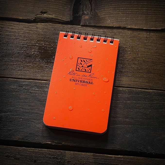 Rite in the Rain Weatherproof Top Spiral Notebook, 3" x 5", Orange Cover, Universal Pattern, 6 Pack (No. OR35L6)