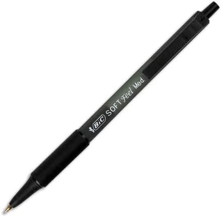 BIC Soft Feel Black Retractable Ballpoint Pens, Medium Point (1.0mm), 12-Count Pack, Black Pens With Soft-Touch Comfort Grip