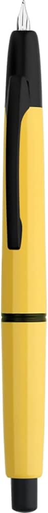 Majohn A2 Press Fountain Pen Extra Fine Nib with Box, Retractable Yellow Resin Ink Pen with Converter Writing Set (Black Clip Version）