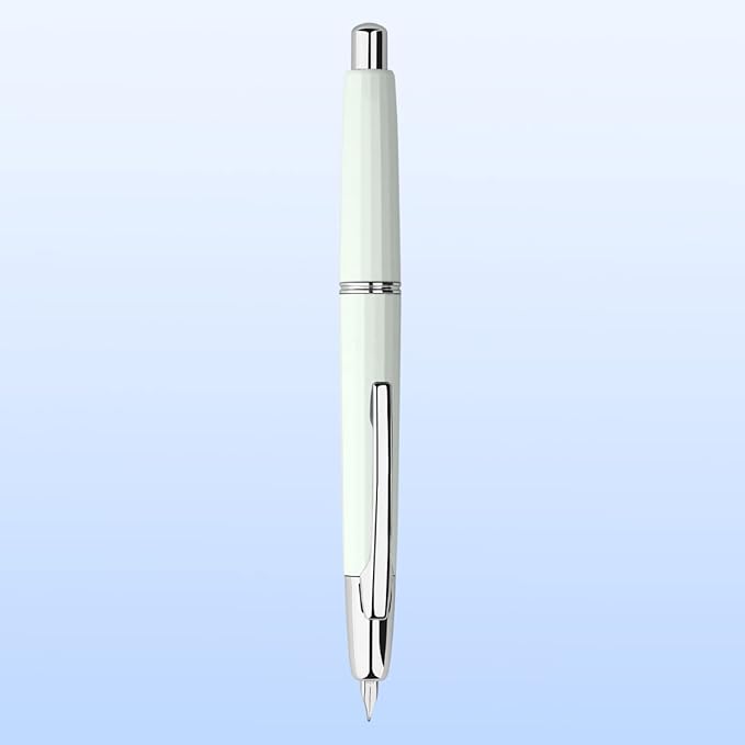 Majohn A2 Press Fountain Pen Extra Fine Nib with Box, Retractable White Resin Ink Pen with Converter Writing Pen Set (Silver Clip Version)