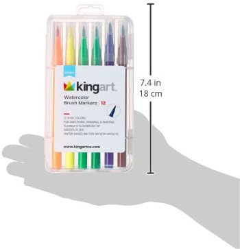 KINGART 'Watercolor-Effect' Brush Markers, 12 Colors - Brightly Colored Markers, Journaling, Lettering, Kids and Adult Coloring Books, and More, Comes with Durable and Convenient Carrying Case