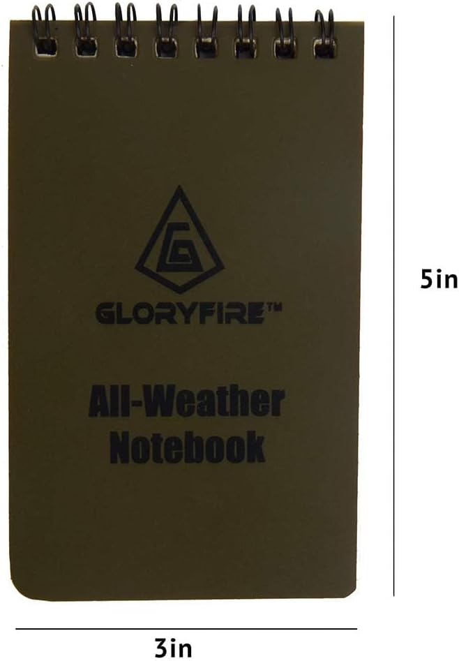 GLORYFIRE Waterproof Notebook Tactical All-Weather Spiral Memo Paper Notepad with Waterproof Grid Paper for Outdoor Activities Recording 3"x5" (5pcs)