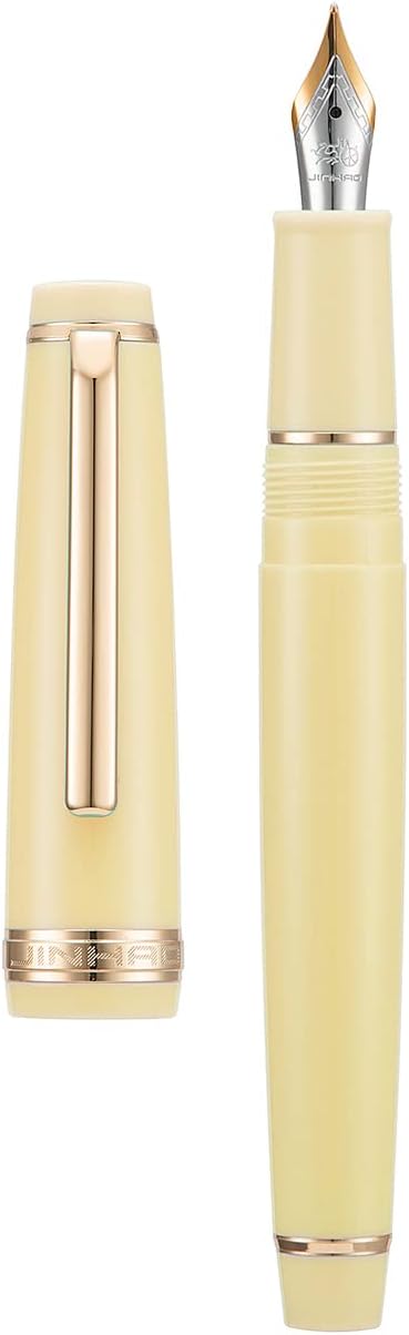 Jinhao 82 Yellow Acrylic Fountain Pen, Iridium Bent Nib Classic Design Smooth Writing Pen with Ink Converter (Gold Trim)