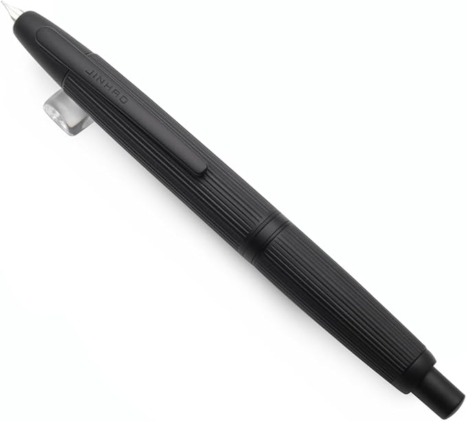 JINHAO 10 Press Fountain Pen, Retractable Metal Pen with Ink Converter (EF Nib 0.38mm, Striated Black)