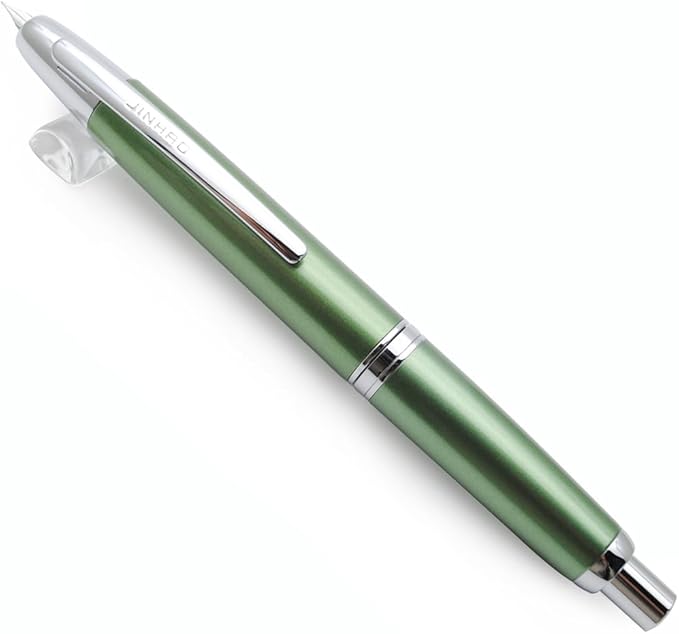 JINHAO 10 Press Fountain Pen, Retractable Metal Pen with Ink Converter (EF Nib 0.38mm, Light Pine Green)