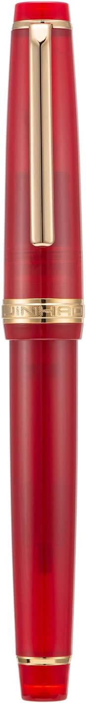 Jinhao 82 Acrylic Fountain Pen, Iridium Fine Nib with Ink Converter, Transparent Red Classic Design Smooth Writing Pen (Gold Trim)