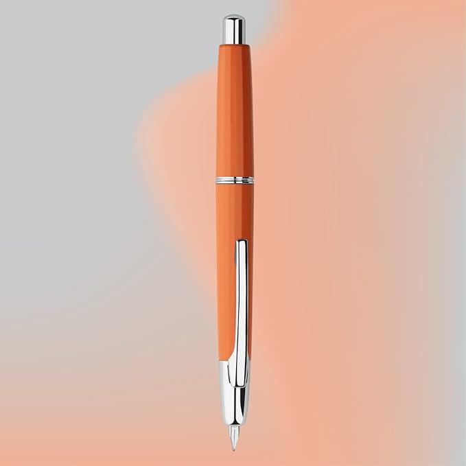 Majohn A2 Press Fountain Pen Extra Fine Nib with Box, Retractable Orange Resin Ink Pen with Converter Writing Pen Set (Silver Clip Version）