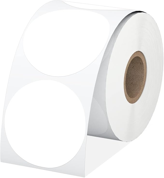 2" White Circle Direct Thermal Labels, Self-Adhesive Round Direct Thermal Stickers, Multi-Purpose Roll Sticker Labels for DIY Logo Brand Design, QR Code, Name Tag(1 Roll, 750 Labels)