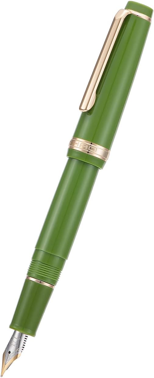 Jinhao 82 Avocado Green Acrylic Fountain Pen, Iridium Fine Nib Classic Design Smooth Writing Pen with Ink Converter (Gold Trim)