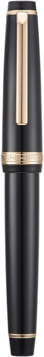 Jinhao 82 Black Acrylic Fountain Pen, Iridium Extra Fine Nib Classic Design Smooth Writing Pen with Ink Converter (Gold Trim)