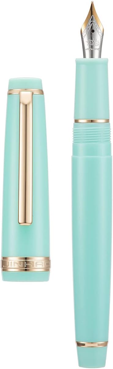 Jinhao 82 Light Green Acrylic Fountain Pen, Iridium Extra Fine Nib Classic Design Smooth Writing Pen with Ink Converter (Gold Trim)