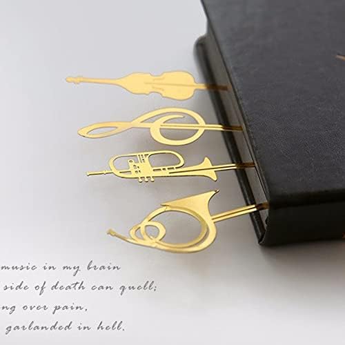 4pcs Bookmarks Cute Gold Musical Instruments Metal Book Markers Bookmark Page Markers for Books Paper Clips Office School Supplies Stationery Gift Set