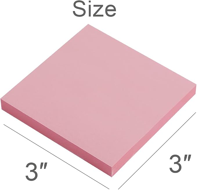Sticky Notes 3x3 Inches,Light Pink Self-Stick Pads, Easy to Post for Home, Office, Notebook, 8 Pads/Pack