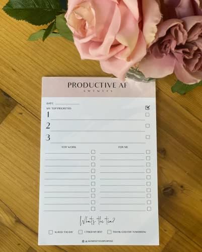Productive AF Notepad, Daily Planner, Simple Pink Notepad, Organizer, To - Do Lists, Size A5, Undated Planner (50 Sheets),
