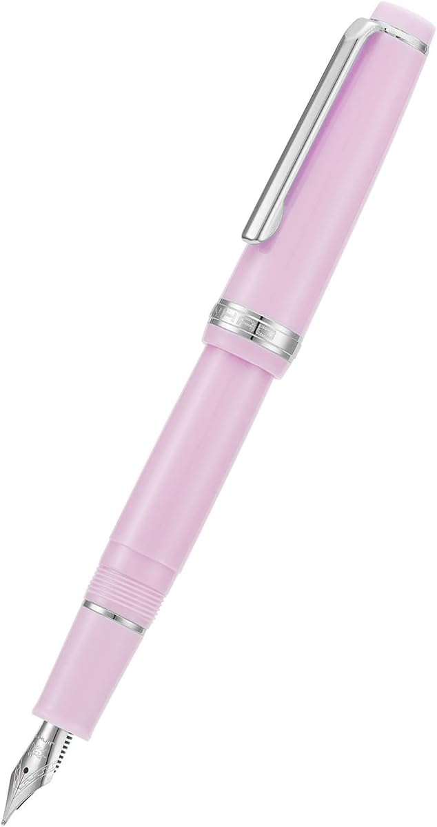 Jinhao 82 Pink Acrylic Fountain Pen, Iridium Bent Nib Classic Design Smooth Writing Pen with Ink Converter (Silver Trim)