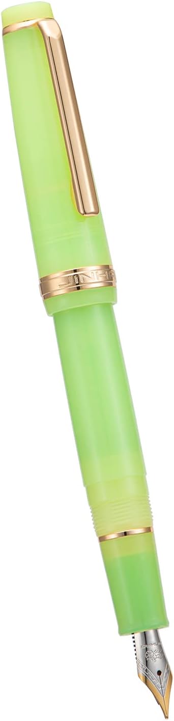 Jinhao 82 Acrylic Fountain Pen, Iridium Bent Nib with Ink Converter, Transparent Green Classic Design Calligraphy Pen (Gold Trim)