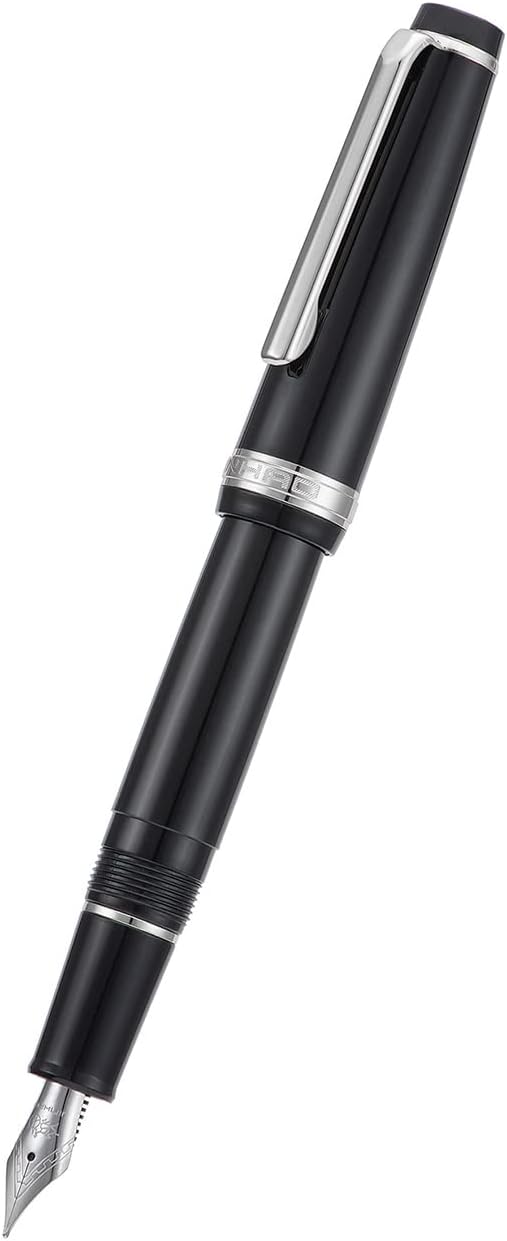 Jinhao 82 Black Acrylic Fountain Pen, Iridium Bent Nib Classic Design Smooth Writing Pen with Ink Converter (Silver Trim)