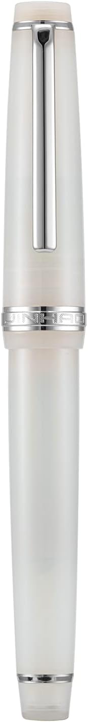 Jinhao 82 Acrylic Fountain Pen, Iridium Bent Nib with Ink Converter, Transparent Ivory White Classic Design Calligraphy Pen (Silver Trim)