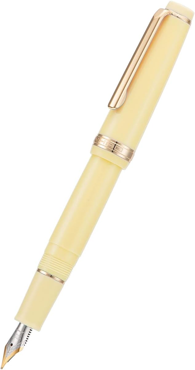Jinhao 82 Yellow Acrylic Fountain Pen, Iridium Medium Nib Classic Design Smooth Writing Pen with Ink Converter (Gold Trim)