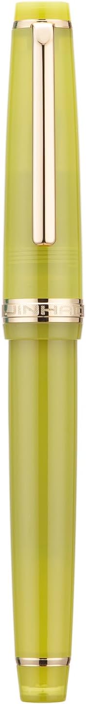 Jinhao 82 Acrylic Fountain Pen, Iridium Bent Nib with Ink Converter, Transparent Mustard Yellow Classic Design Calligraphy Pen (Gold Trim)