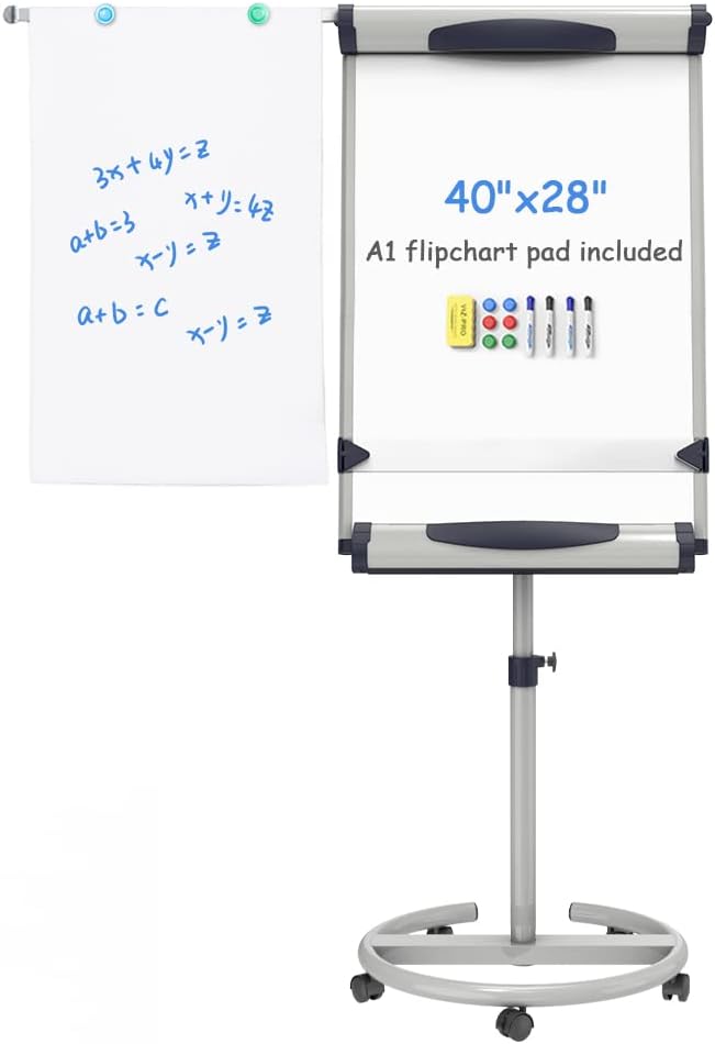 VIZ-PRO Dolphin Magnetic Mobile Whiteboard/Flipchart Easel, 28 X 40 Inches