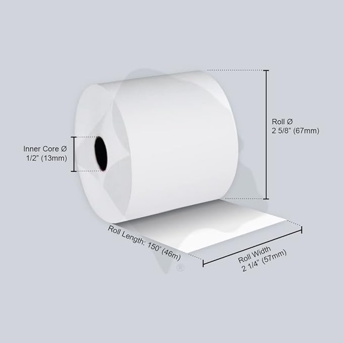 Gorilla Supply 2 1/4 in x 150 ft Bond Paper Rolls, 2.25" x 150' Adding Machine Tape, 1-Ply Receipt Paper Rolls for El-1750 1801 P23, BPA Free, 12 Rolls