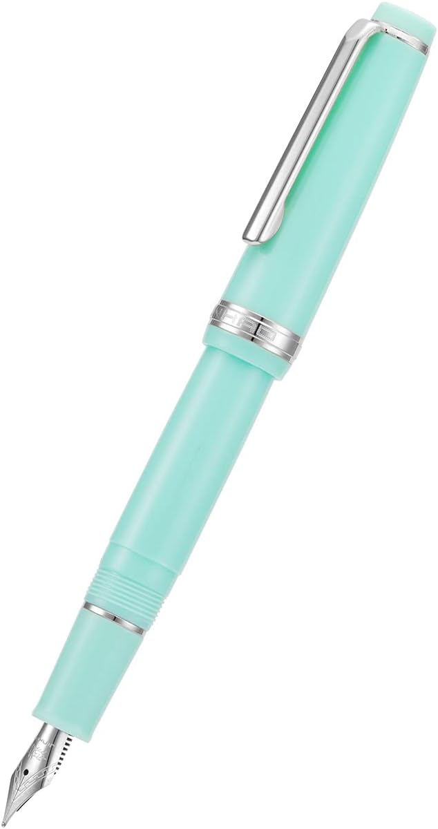 Jinhao 82 Light Green Acrylic Fountain Pen, Iridium Fine Nib Classic Design Smooth Writing Pen with Ink Converter (Silver Trim)