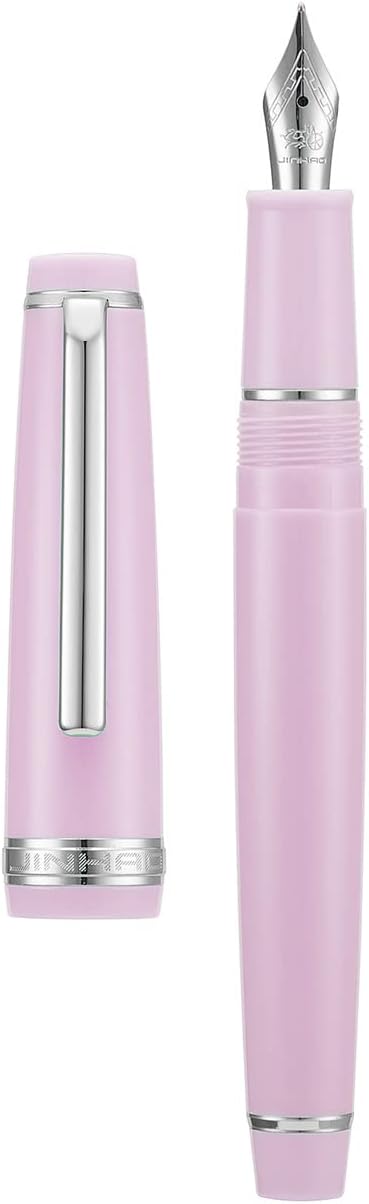 Jinhao 82 Pink Acrylic Fountain Pen, Iridium Fine Nib Classic Design Smooth Writing Pen with Ink Converter (Silver Trim)