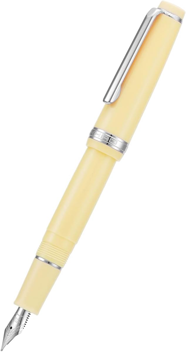 Jinhao 82 Yellow Acrylic Fountain Pen, Iridium Bent Nib Classic Design Smooth Writing Pen with Ink Converter (Silver Trim)