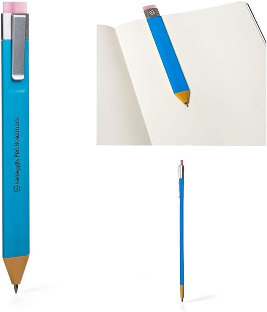 New Pen Bookmark with Refills | Erasable Ballpoint Gel Pen and Bookmark 3-in-1 | Ink Novelty Pen with Eraser | Page Marker | Book Marker | Page Holder Clip | Gift for Reader and Writer (Blue)