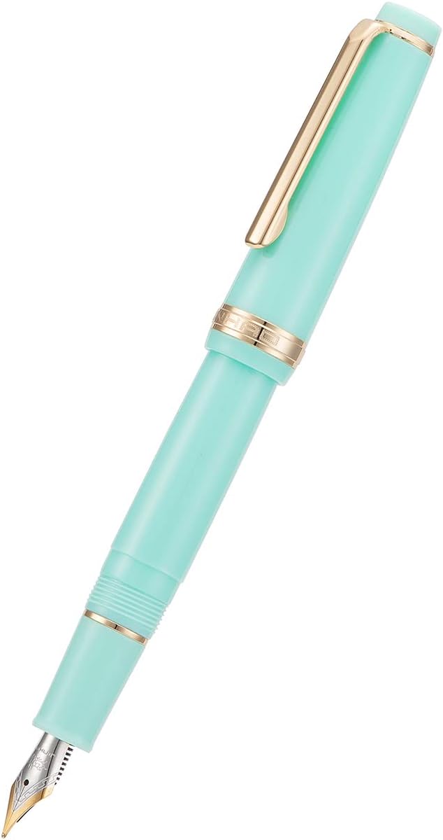 Jinhao 82 Light Green Acrylic Fountain Pen, Iridium Fine Nib Classic Design Smooth Writing Pen with Ink Converter (Gold Trim)