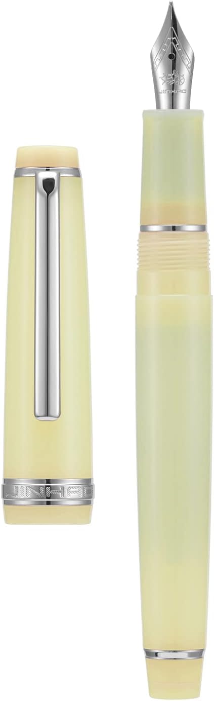 Jinhao 82 Acrylic Fountain Pen, Iridium Fine Nib with Ink Converter, Transparent Yellow Classic Design Smooth Writing Pen (Silver Trim)