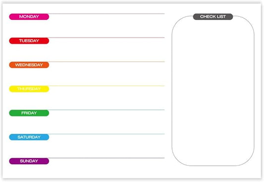 GEEKBEAR Dry Erase Refrigerator Calendar with 3 Markers - Attachable to Any Fridge with Special Suction Cups - Monthly and Weekly Designs, Acrylic - 15.7" x 10.6" (06. Rainbow, Weekly)