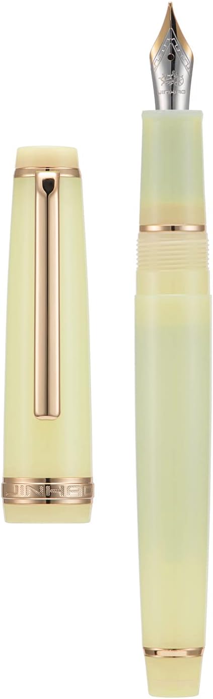 Jinhao 82 Acrylic Fountain Pen, Iridium Extra Fine Nib with Ink Converter, Transparent Yellow Classic Design Smooth Writing Pen (Gold Trim)