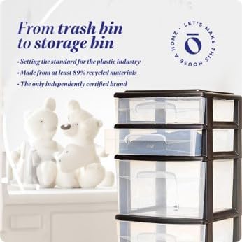 HOMZ 1-Pack 5-Drawer Storage Unit, Home & Office Plastic Organizer, Black Frame