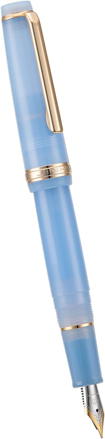 Jinhao 82 Acrylic Fountain Pen, Iridium Bent Nib with Ink Converter, Transparent Light Blue Classic Design Smooth Writing Pen (Gold Trim)
