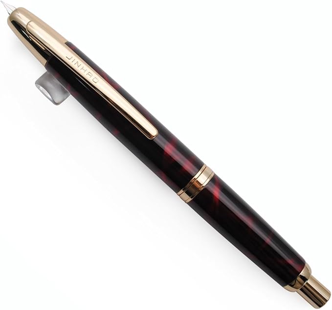 JINHAO 10 Press Fountain Pen, Retractable Metal Pen with Ink Converter (EF Nib 0.38mm, Agate Red)