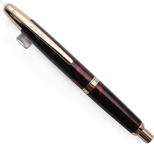 JINHAO 10 Press Fountain Pen, Retractable Metal Pen with Ink Converter (EF Nib 0.38mm, Agate Red)
