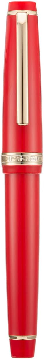 Jinhao 82 Red Acrylic Fountain Pen, Iridium Fine Nib Classic Design Smooth Writing Pen with Ink Converter (Gold Trim)