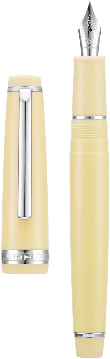 Jinhao 82 Yellow Acrylic Fountain Pen, Iridium Medium Nib Classic Design Smooth Writing Pen with Ink Converter (Silver Trim)