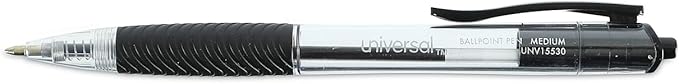 Universal UNV15530 1 mm Comfort Grip Retractable Ballpoint Pens - Medium, Black (1 Dozen)