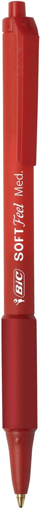 BIC Soft Feel Red Retractable Ballpoint Pens, Medium Point (1.0mm), 12-Count Pack, Red Pens With Soft-Touch Comfort Grip