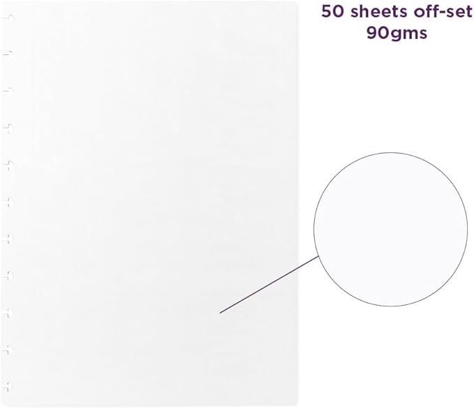 Refills Discbound Notebook Blank Plain White Paper - 7.87" x 10.82" Paper for Custom Discbound Notebook, Planner or Daily Use – 90 GSM Custom Note-Taking System Discbound Inserts – 50 Sheets