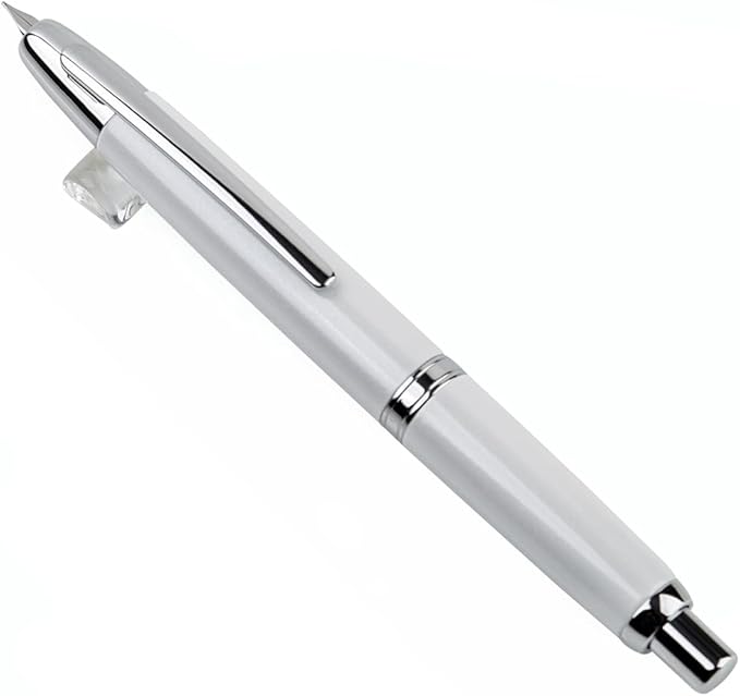 JINHAO 10 Press Fountain Pen, Retractable Metal Pen with Ink Converter (F Nib 0.5mm, Pearl White)