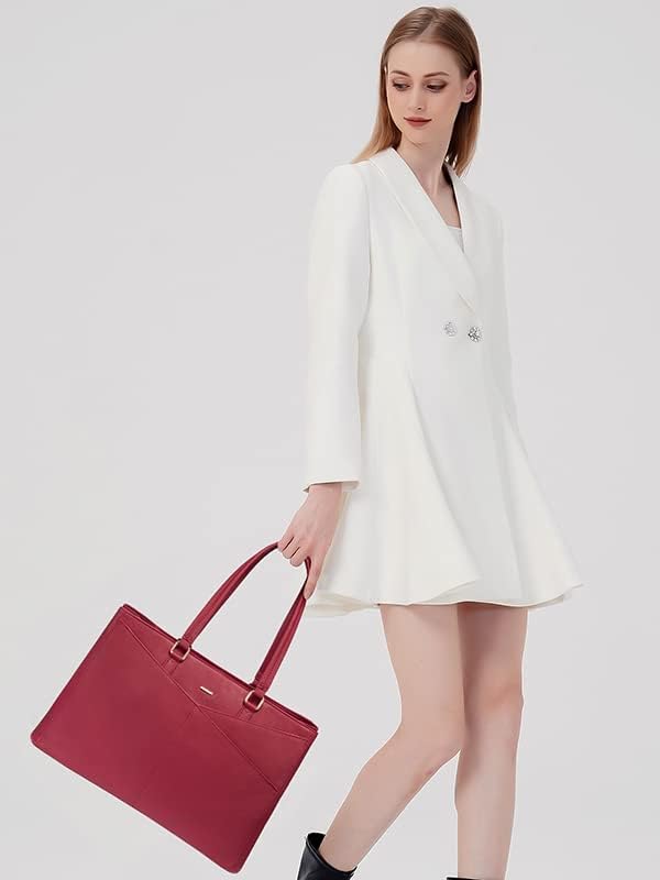 Laptop Tote Bag for Women 15.6 Inch Waterproof Leather Computer Bags Women Business Office Work Bag Briefcase Red
