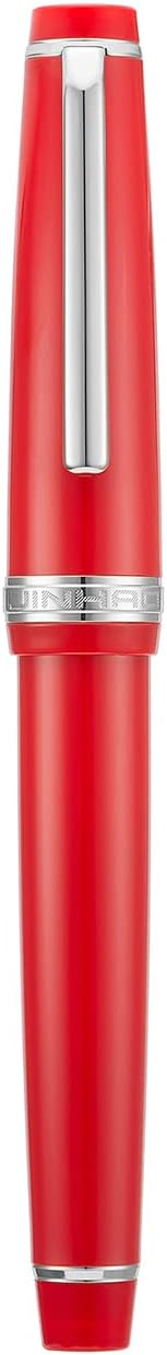 Jinhao 82 Red Acrylic Fountain Pen, Iridium Bent Nib Classic Design Smooth Writing Pen with Ink Converter (Silver Trim)